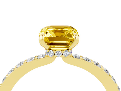 Yellow gold Emerald Cut Yellow Sapphire Solitaire Engagement Ring with Pavé Band and Four-Prong Setting_28