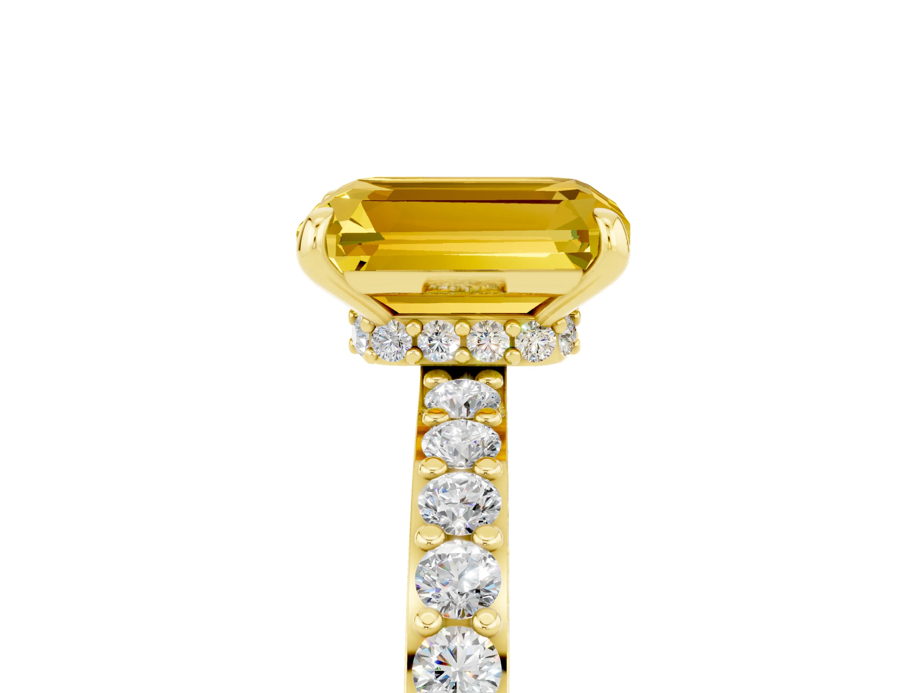 Yellow gold Emerald Cut Yellow Sapphire Solitaire Engagement Ring with Pavé Band and Four-Prong Setting_29