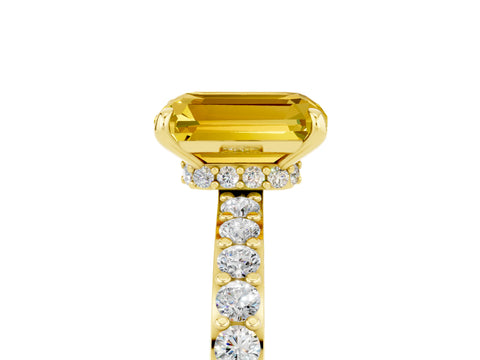 Yellow gold Emerald Cut Yellow Sapphire Solitaire Engagement Ring with Pavé Band and Four-Prong Setting_29