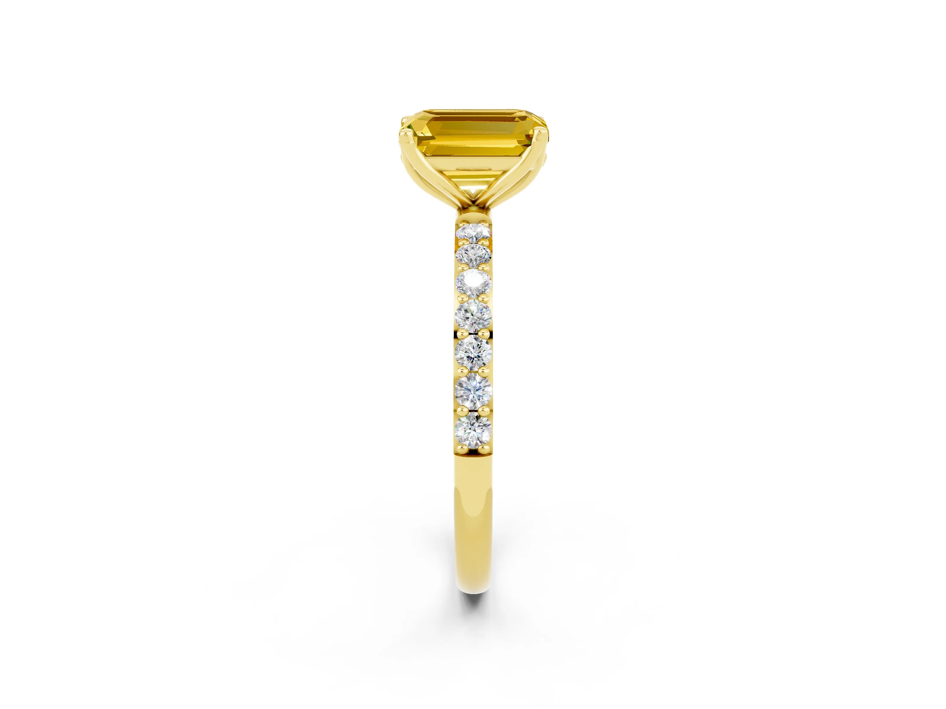 Yellow gold Emerald Cut Yellow Sapphire Solitaire Engagement Ring with Pavé Band and Prong Setting_2