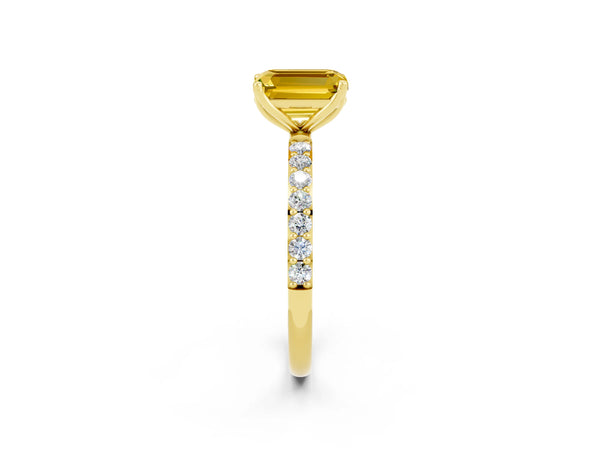 Yellow gold Emerald Cut Yellow Sapphire Solitaire Engagement Ring with Round  Pavé Band and Prong Setting