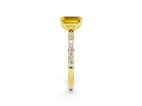 Yellow gold Emerald Cut Yellow Sapphire Solitaire Engagement Ring with Pavé Band and Prong Setting_2