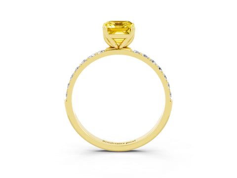 Yellow gold Emerald Cut Yellow Sapphire Solitaire Engagement Ring with Pavé Band and Prong Setting_3