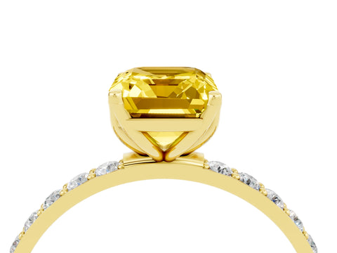 Yellow gold Emerald Cut Yellow Sapphire Solitaire Engagement Ring with Pavé Band and Prong Setting_4