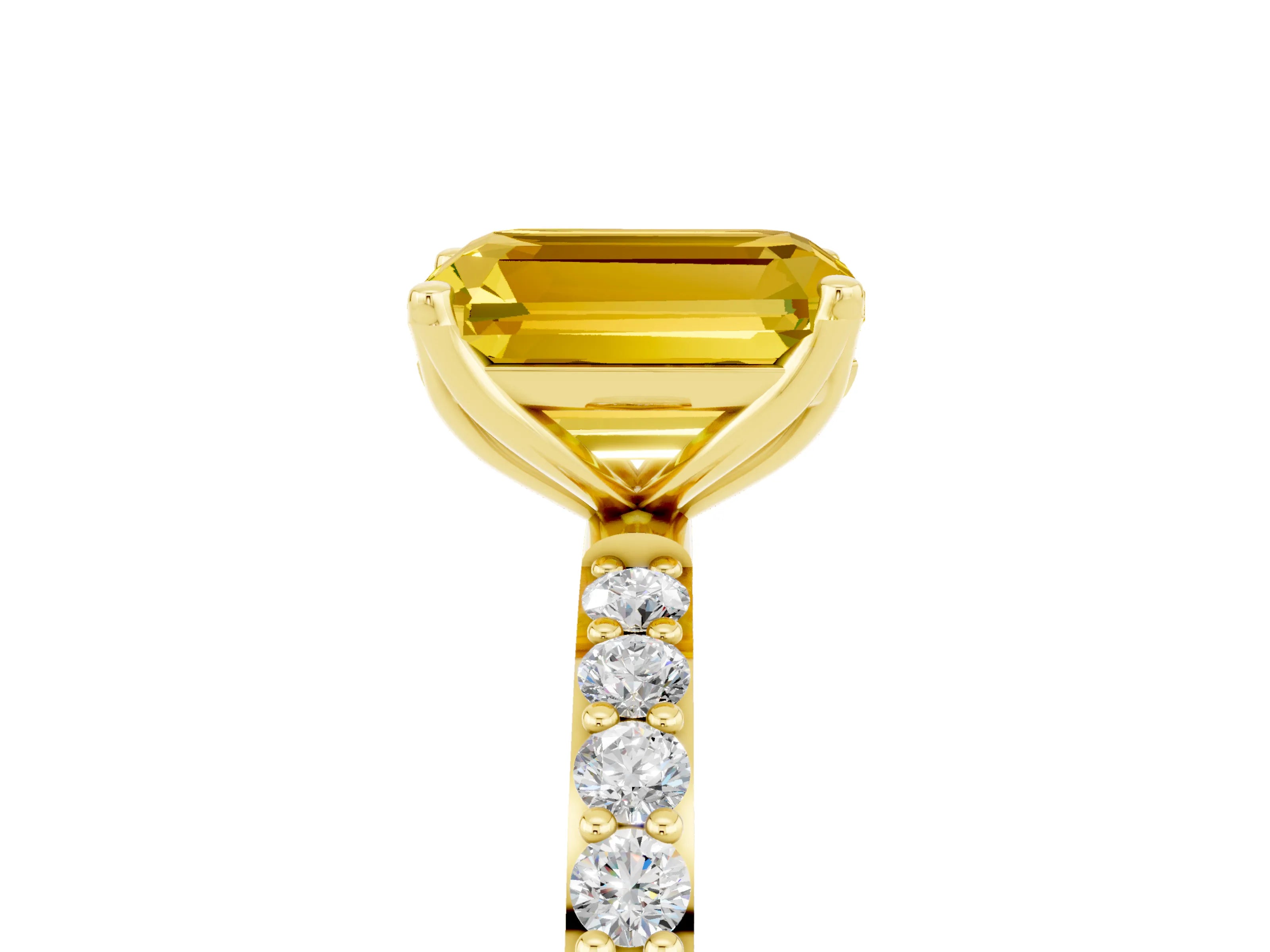 Yellow gold Emerald Cut Yellow Sapphire Solitaire Engagement Ring with Pavé Band and Prong Setting_5