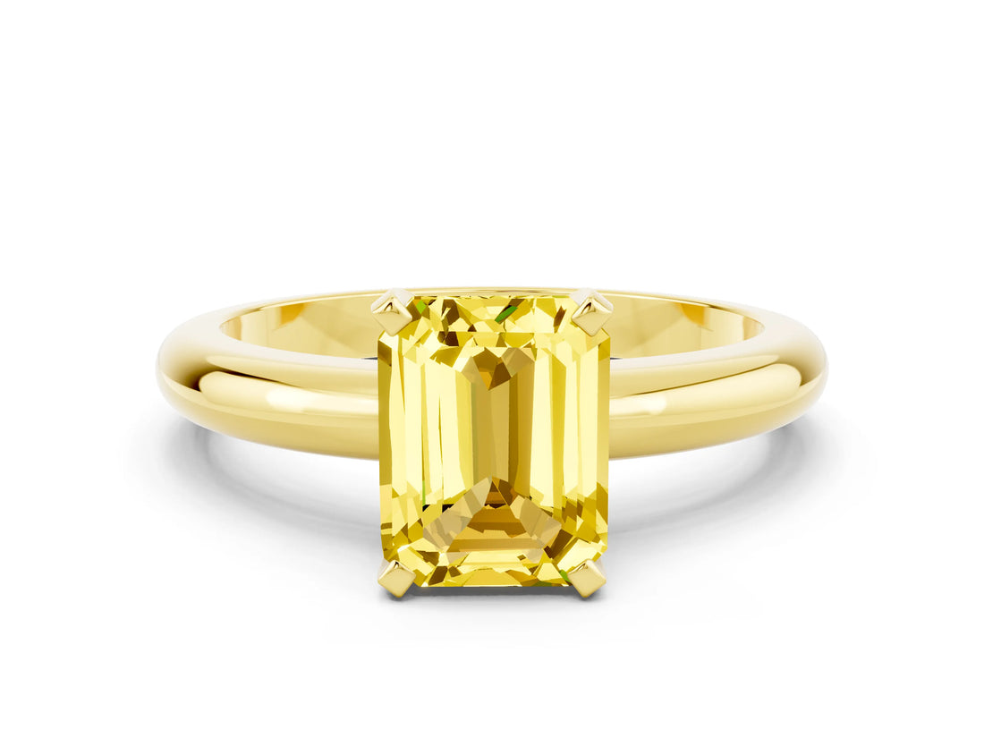Yellow gold Emerald Cut Yellow Sapphire Solitaire Engagement Ring with Round Band and Four-Prong Setting_24