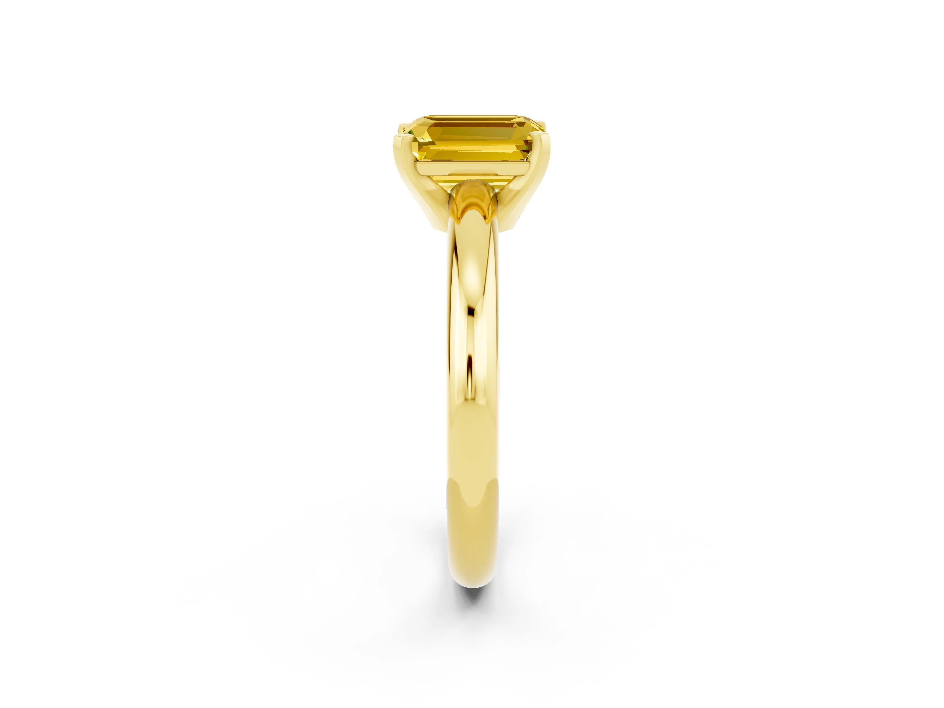 Yellow gold Emerald Cut Yellow Sapphire Solitaire Engagement Ring with Round Band and Four-Prong Setting_26