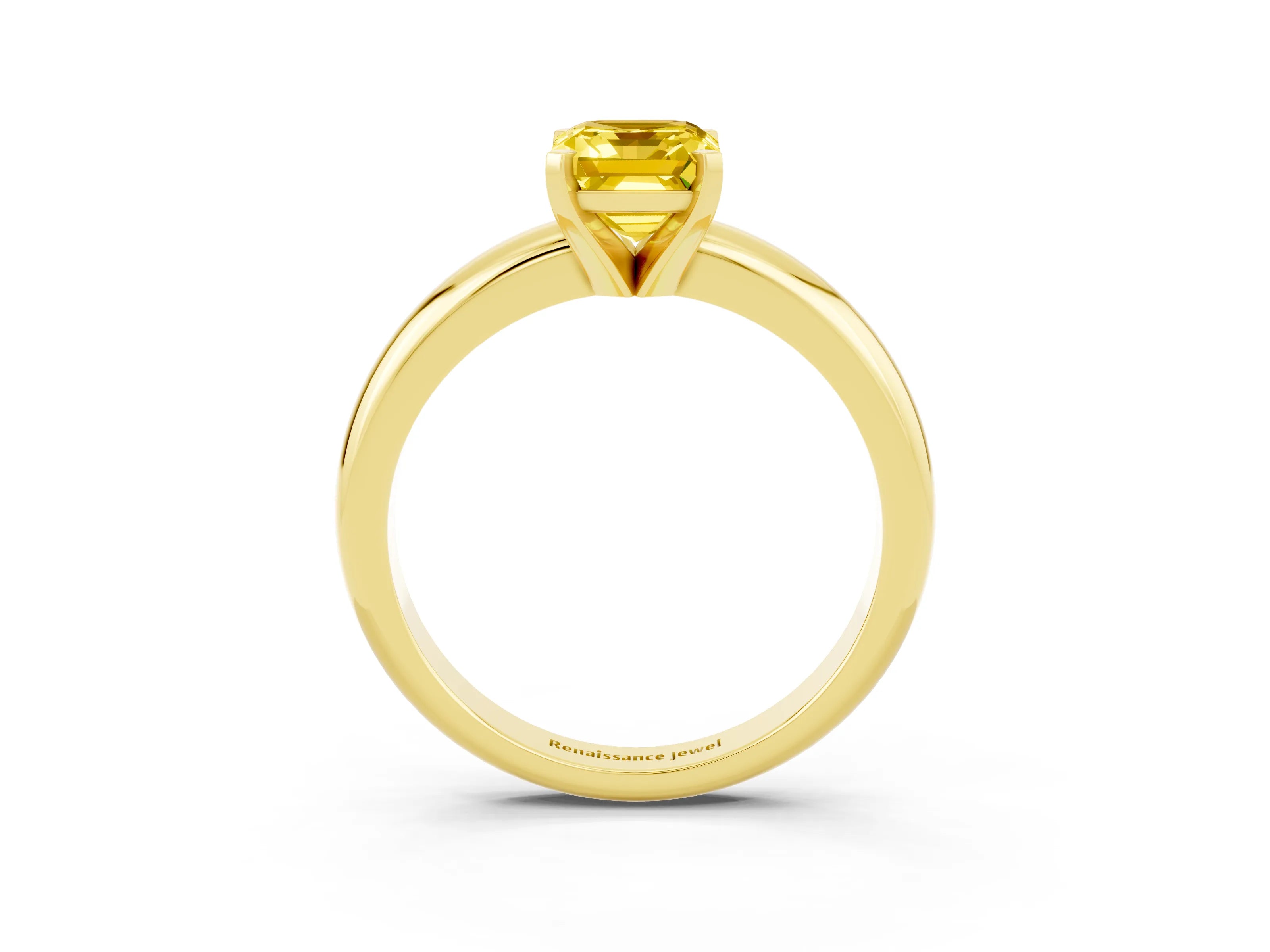 Yellow gold Emerald Cut Yellow Sapphire Solitaire Engagement Ring with Round Band and Four-Prong Setting_27
