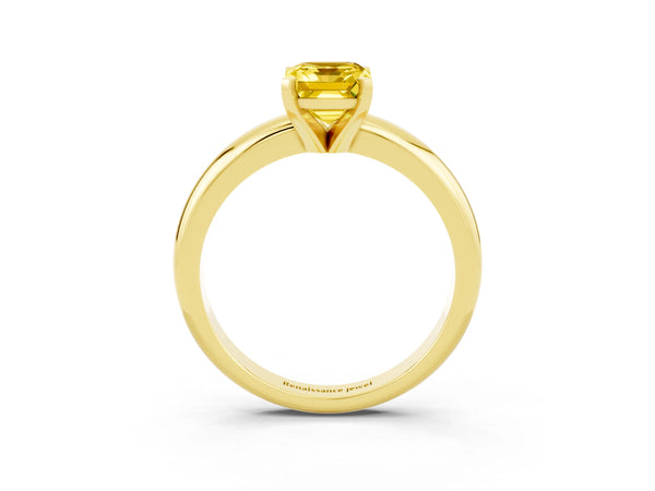 Yellow gold Emerald Cut Yellow Sapphire Solitaire Engagement Ring with Round Band and Four-Prong Setting