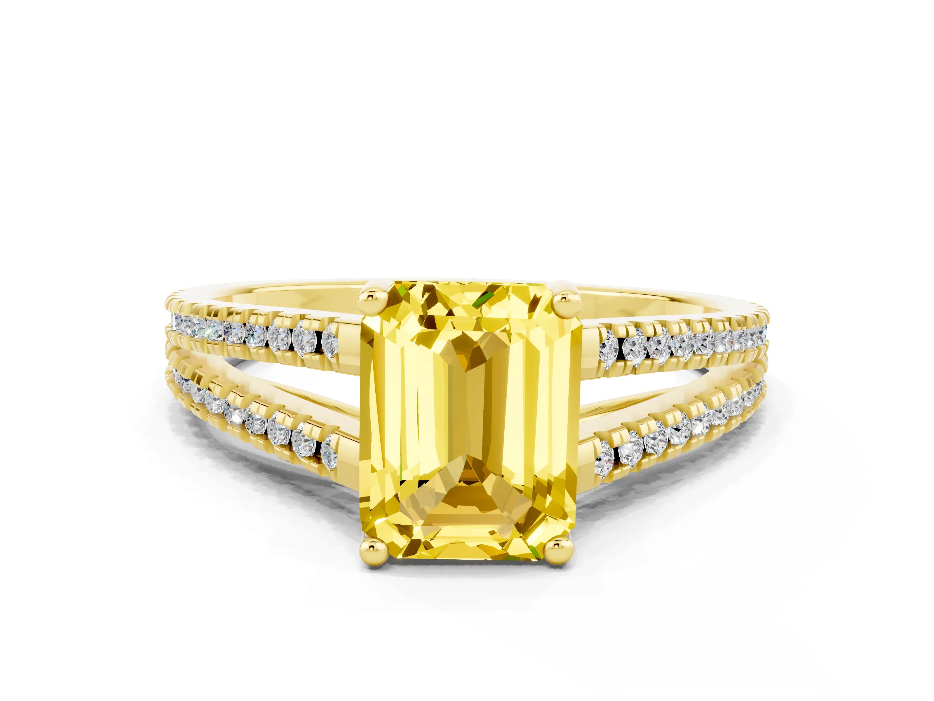 Yellow gold Emerald Cut Yellow Sapphire Solitaire Engagement Ring with Split Shank Pavé Band_12