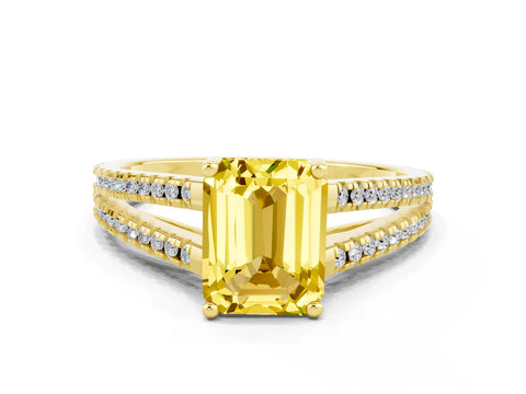 Yellow gold Emerald Cut Yellow Sapphire Solitaire Engagement Ring with Split Shank Pavé Band_12