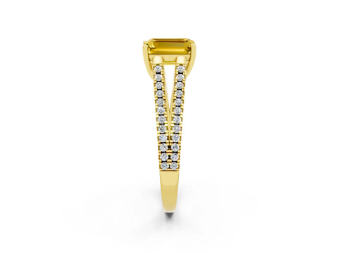 Yellow gold Emerald Cut Yellow Sapphire Solitaire Engagement Ring with Split Shank Pavé Band_14