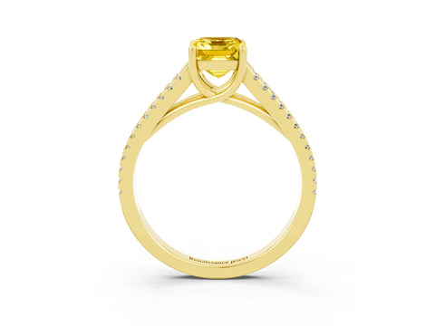 Yellow gold Emerald Cut Yellow Sapphire Solitaire Engagement Ring with Split Shank Pavé Band_15