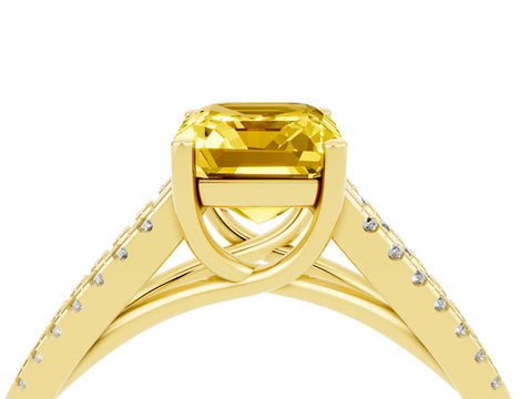 Yellow gold Emerald Cut Yellow Sapphire Solitaire Engagement Ring with Split Shank Pavé Band_16
