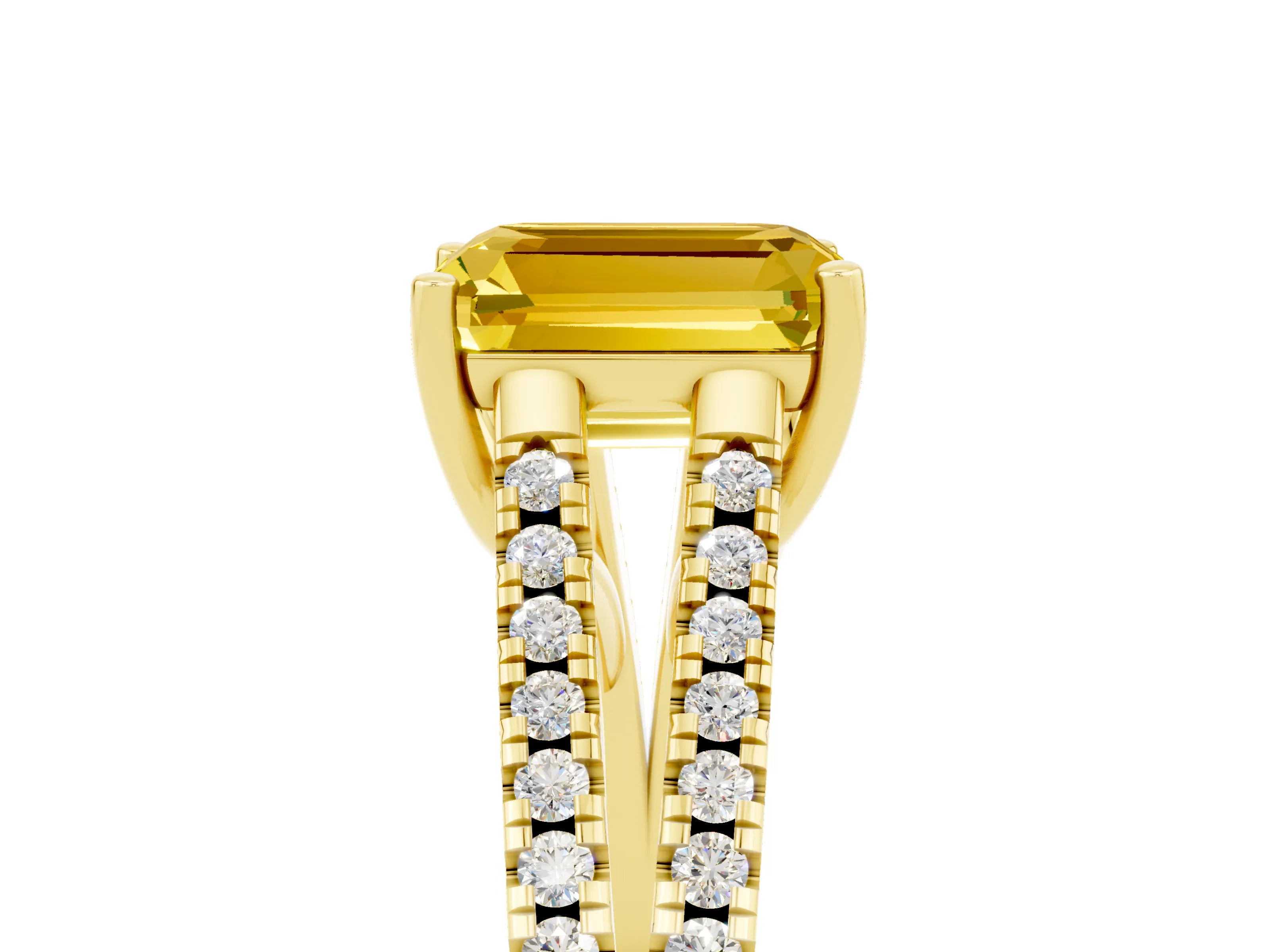 Yellow gold Emerald Cut Yellow Sapphire Solitaire Engagement Ring with Split Shank Pavé Band_17