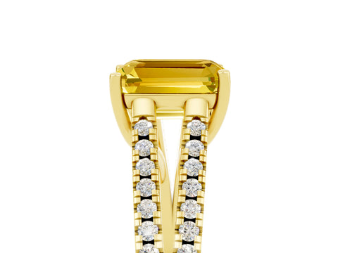 Yellow gold Emerald Cut Yellow Sapphire Solitaire Engagement Ring with Split Shank Pavé Band_17