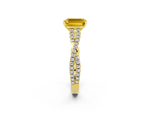 Yellow gold Emerald Cut Yellow Sapphire Solitaire Engagement Ring with Twisted Pavé Band and Four-Prong Setting_14