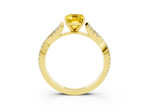 Yellow gold Emerald Cut Yellow Sapphire Solitaire Engagement Ring with Twisted Pavé Band and Four-Prong Setting_15