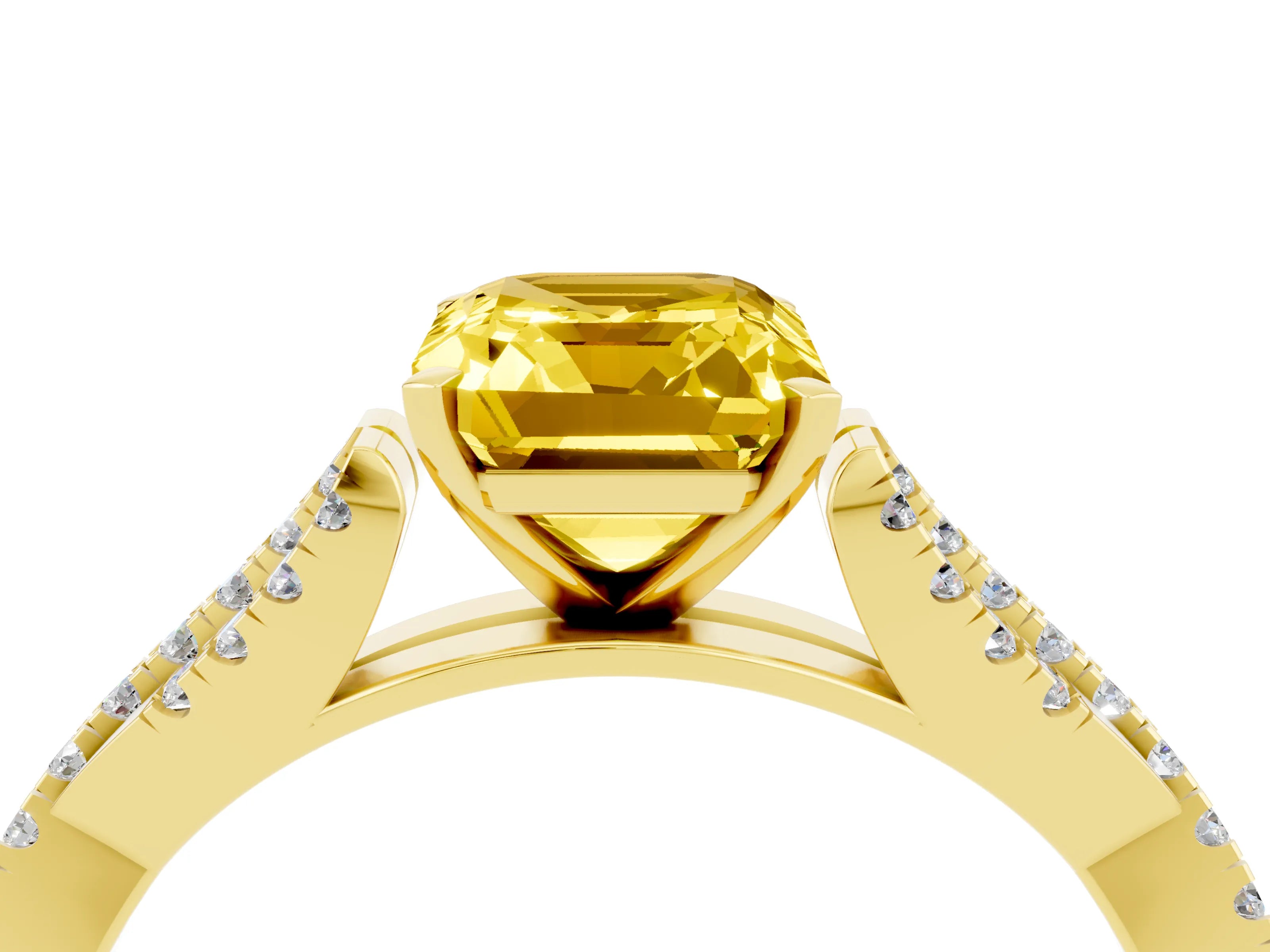 Yellow gold Emerald Cut Yellow Sapphire Solitaire Engagement Ring with Twisted Pavé Band and Four-Prong Setting_16