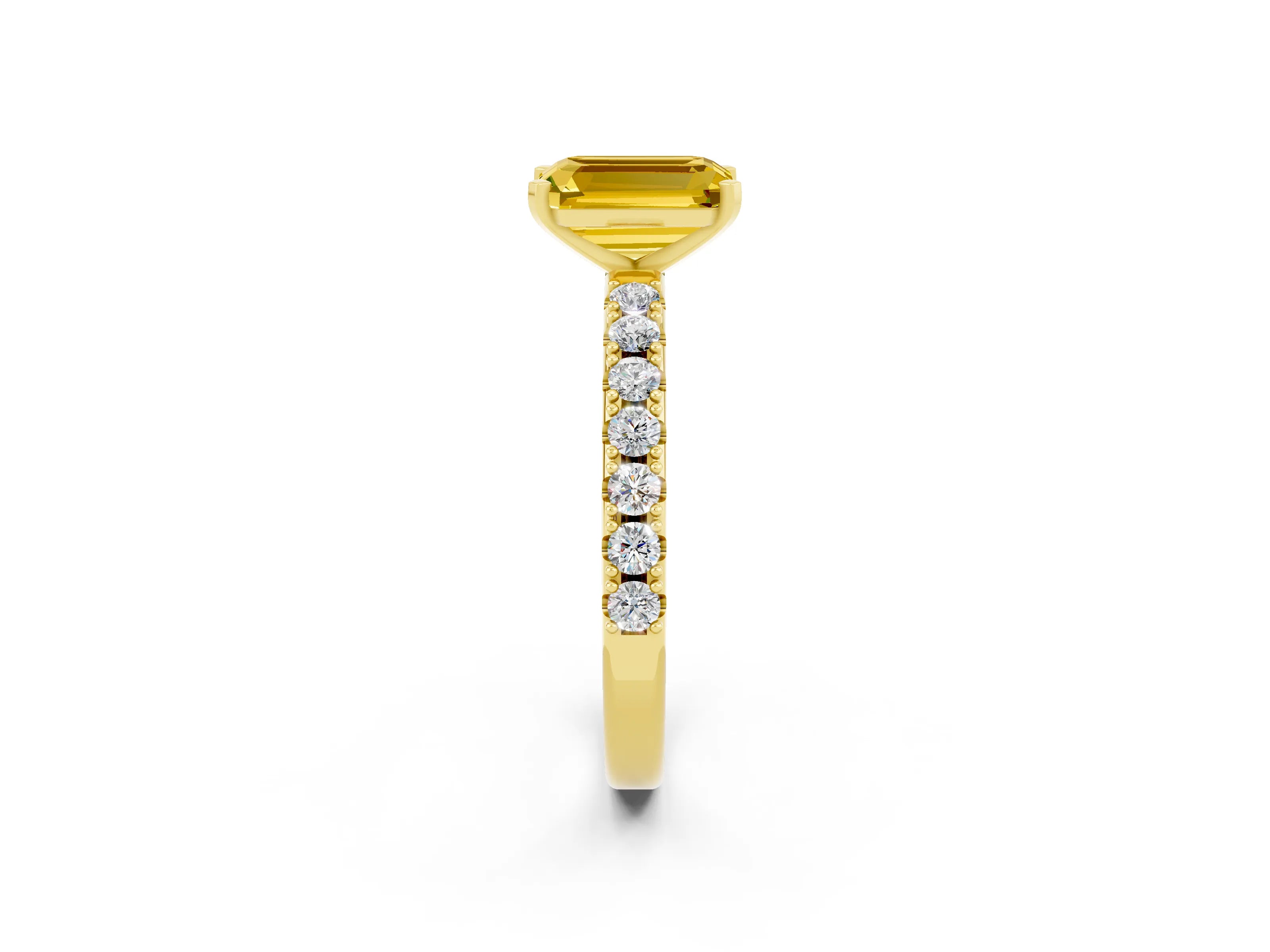Yellow gold Emerald Cut Yellow Sapphire Solitaire Pavé Band with Four-Prong Setting_26