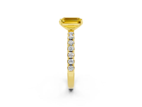 Yellow gold Emerald Cut Yellow Sapphire Solitaire Pavé Band with Four-Prong Setting_26