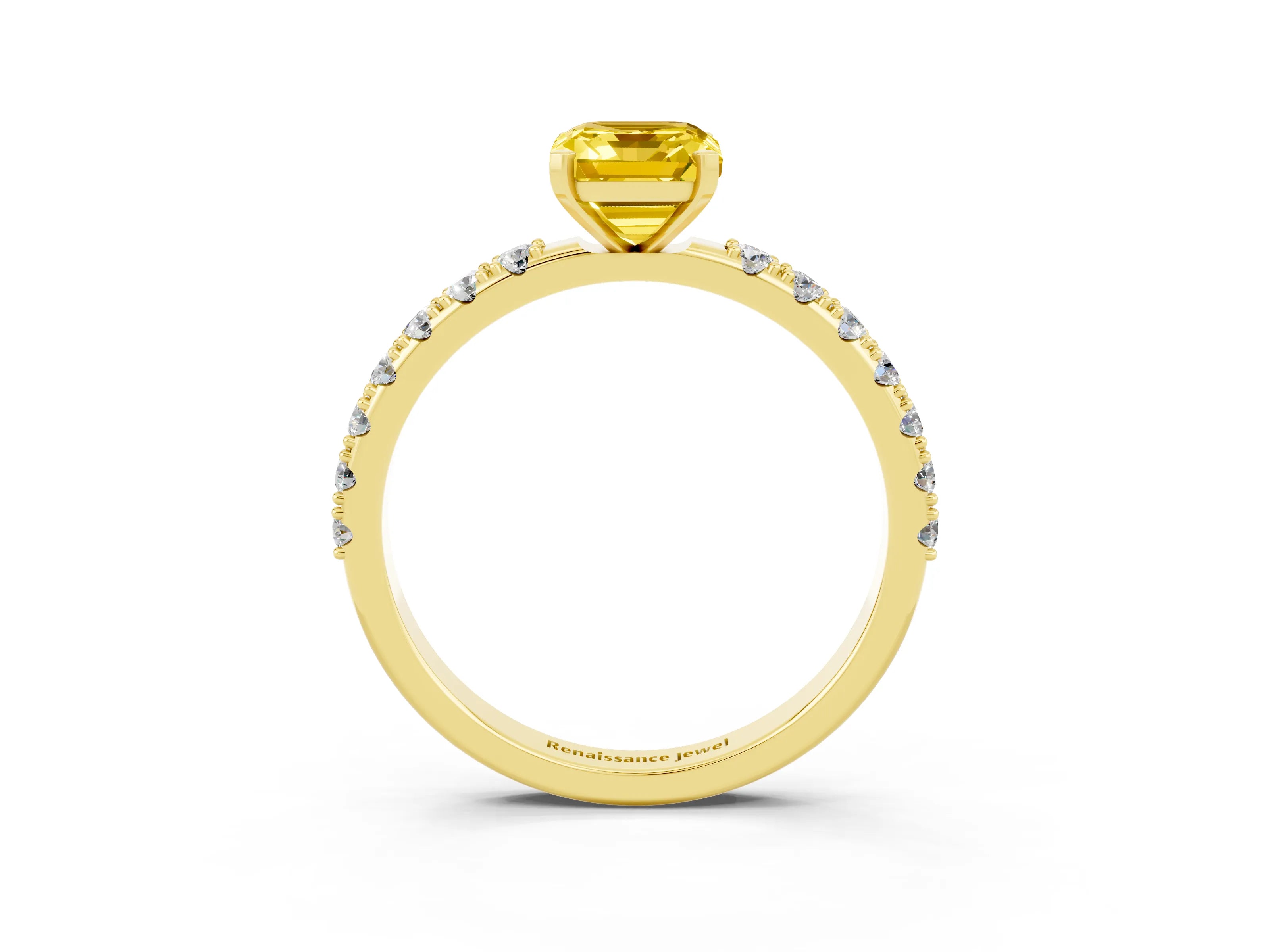 Yellow gold Emerald Cut Yellow Sapphire Solitaire Pavé Band with Four-Prong Setting_27
