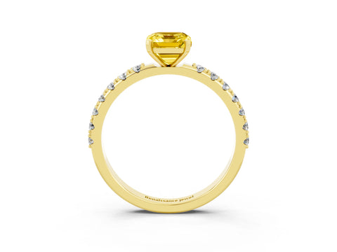 Yellow gold Emerald Cut Yellow Sapphire Solitaire Pavé Band with Four-Prong Setting_27