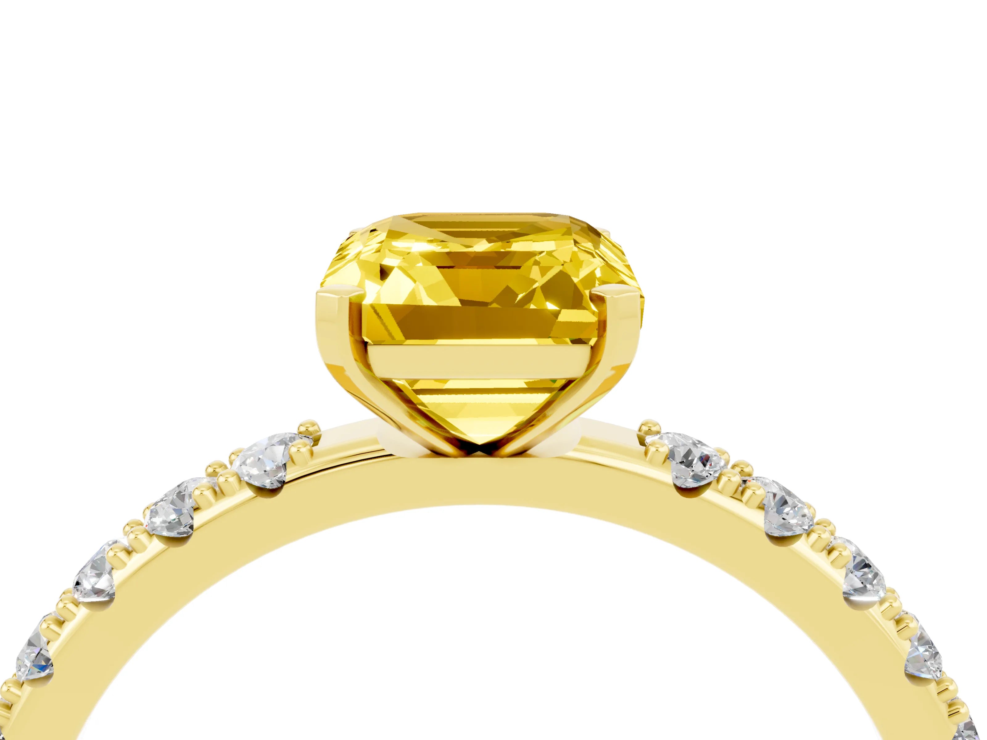 Yellow gold Emerald Cut Yellow Sapphire Solitaire Pavé Band with Four-Prong Setting_28