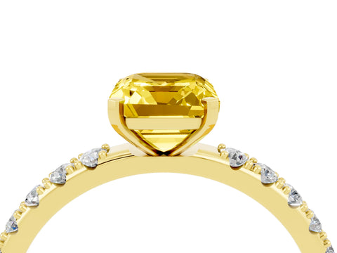 Yellow gold Emerald Cut Yellow Sapphire Solitaire Pavé Band with Four-Prong Setting_28