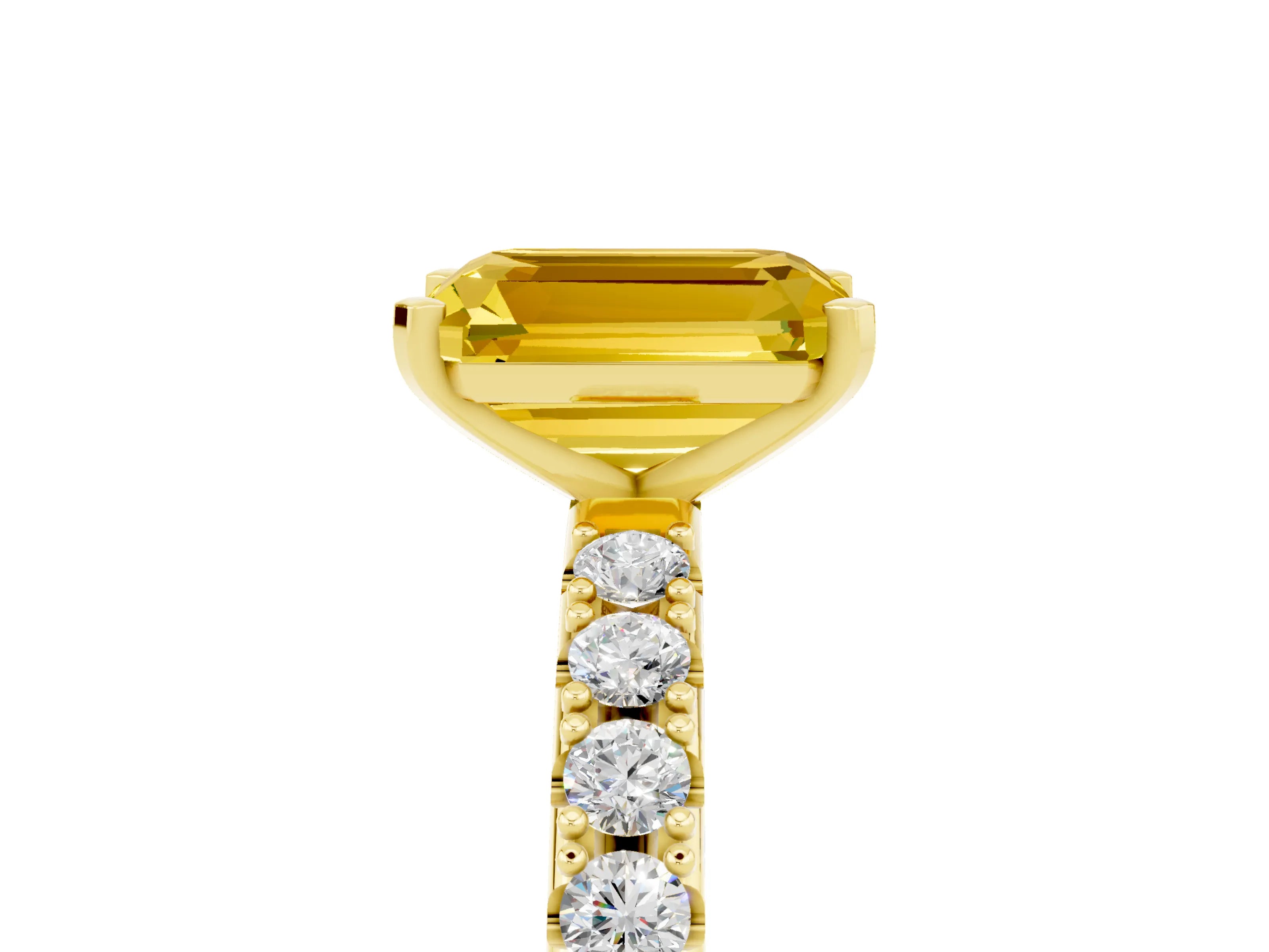 Yellow gold Emerald Cut Yellow Sapphire Solitaire Pavé Band with Four-Prong Setting_29