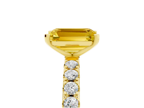 Yellow gold Emerald Cut Yellow Sapphire Solitaire Pavé Band with Four-Prong Setting_29