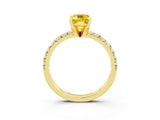 Yellow gold Emerald Cut Yellow Sapphire Solitaire Pavé Engagement Ring with Round Band and Prong Setting_15