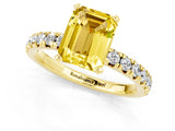 Yellow gold Emerald Cut Yellow Sapphire Solitaire Pavé Engagement Ring with Round Band and Prong Setting_61