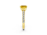 Yellow gold Emerald Cut Yellow Sapphire Solitaire Pavé Engagement Ring with Round Band and Prong Setting_62