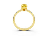 Yellow gold Emerald Cut Yellow Sapphire Solitaire Pavé Engagement Ring with Round Band and Prong Setting_63