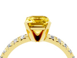 Yellow gold Emerald Cut Yellow Sapphire Solitaire Pavé Engagement Ring with Round Band and Prong Setting_64