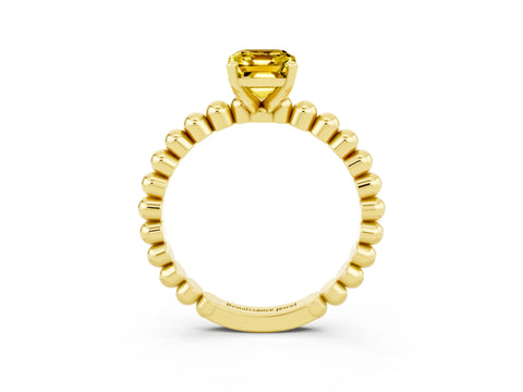 Yellow gold Emerald Cut Yellow Sapphire Solitaire Ring with Beaded Band and Prong Setting_3