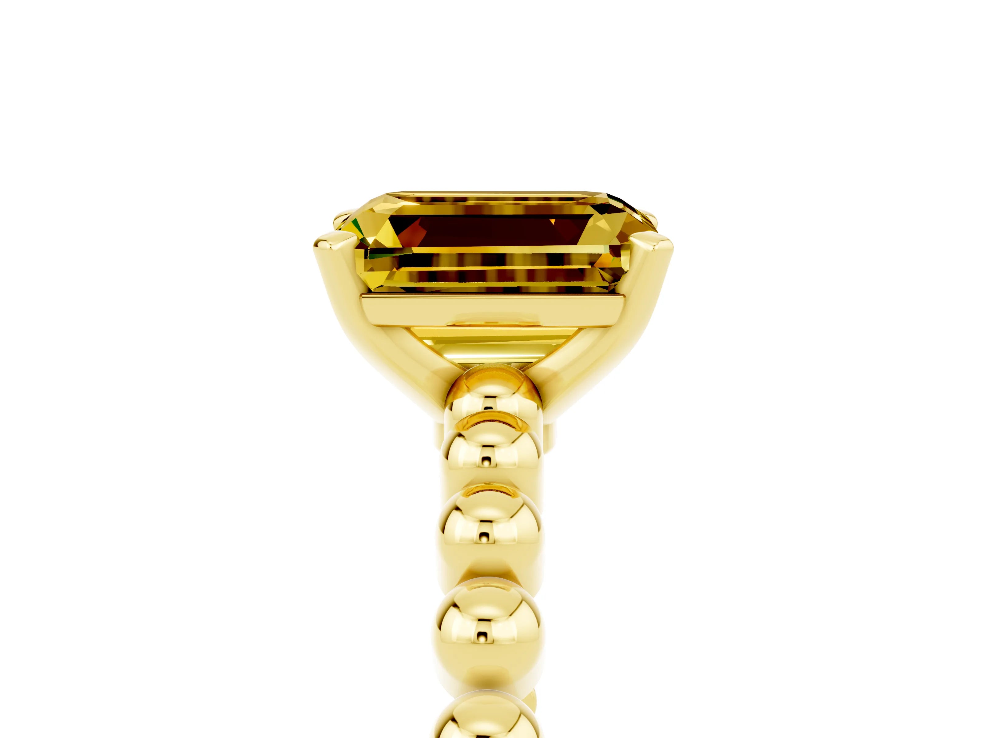 Yellow gold Emerald Cut Yellow Sapphire Solitaire Ring with Beaded Band and Prong Setting_5