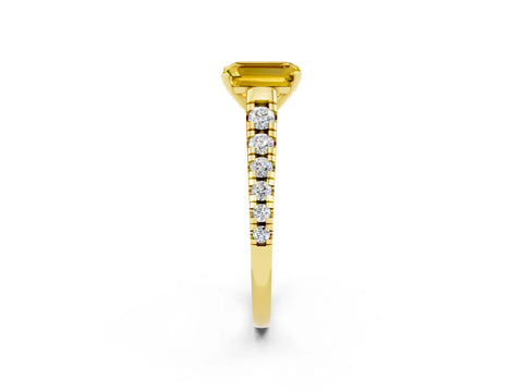 Yellow gold Emerald Cut Yellow Sapphire Solitaire Ring with Cathedral Setting and Pavé Band_26