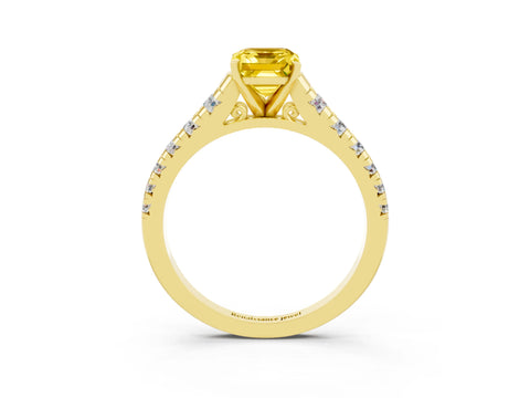 Yellow gold Emerald Cut Yellow Sapphire Solitaire Ring with Cathedral Setting and Pavé Band_27