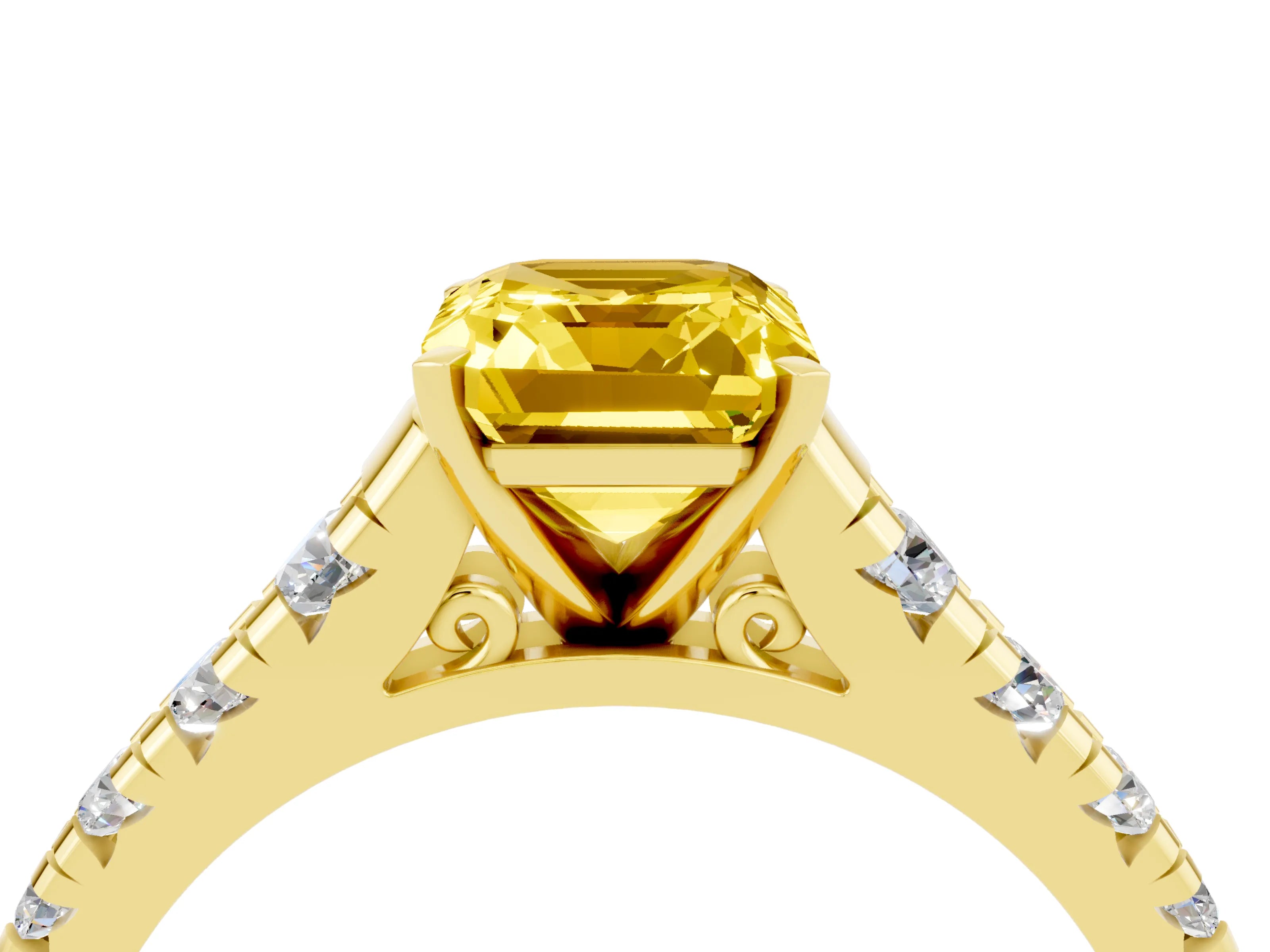 Yellow gold Emerald Cut Yellow Sapphire Solitaire Ring with Cathedral Setting and Pavé Band_28