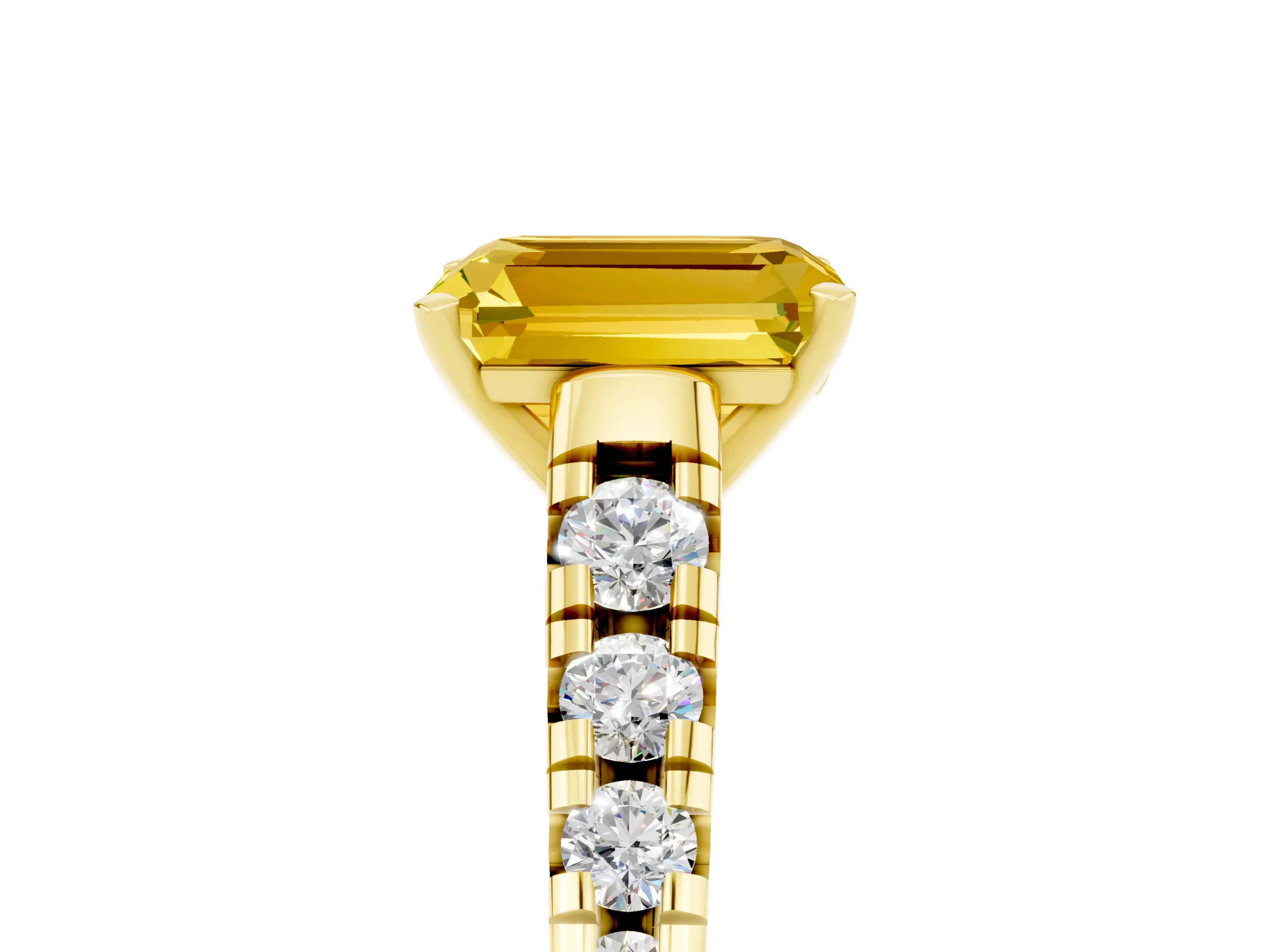 Yellow gold Emerald Cut Yellow Sapphire Solitaire Ring with Cathedral Setting and Pavé Band_29