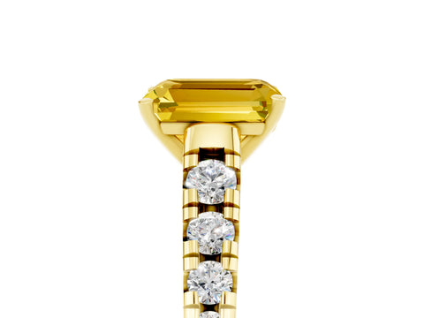 Yellow gold Emerald Cut Yellow Sapphire Solitaire Ring with Cathedral Setting and Pavé Band_29
