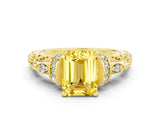 Yellow gold Emerald Cut Yellow Sapphire Solitaire Ring with Filigree Band and Four-Prong Setting_48