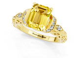 Yellow gold Emerald Cut Yellow Sapphire Solitaire Ring with Filigree Band and Four-Prong Setting_49