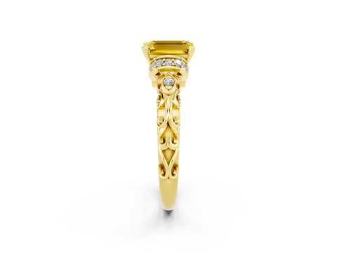 Yellow gold Emerald Cut Yellow Sapphire Solitaire Ring with Filigree Band and Four-Prong Setting_50