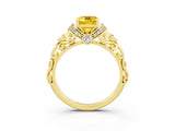 Yellow gold Emerald Cut Yellow Sapphire Solitaire Ring with Filigree Band and Four-Prong Setting_51