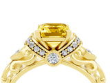 Yellow gold Emerald Cut Yellow Sapphire Solitaire Ring with Filigree Band and Four-Prong Setting_52