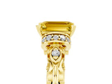 Yellow gold Emerald Cut Yellow Sapphire Solitaire Ring with Filigree Band and Four-Prong Setting_53