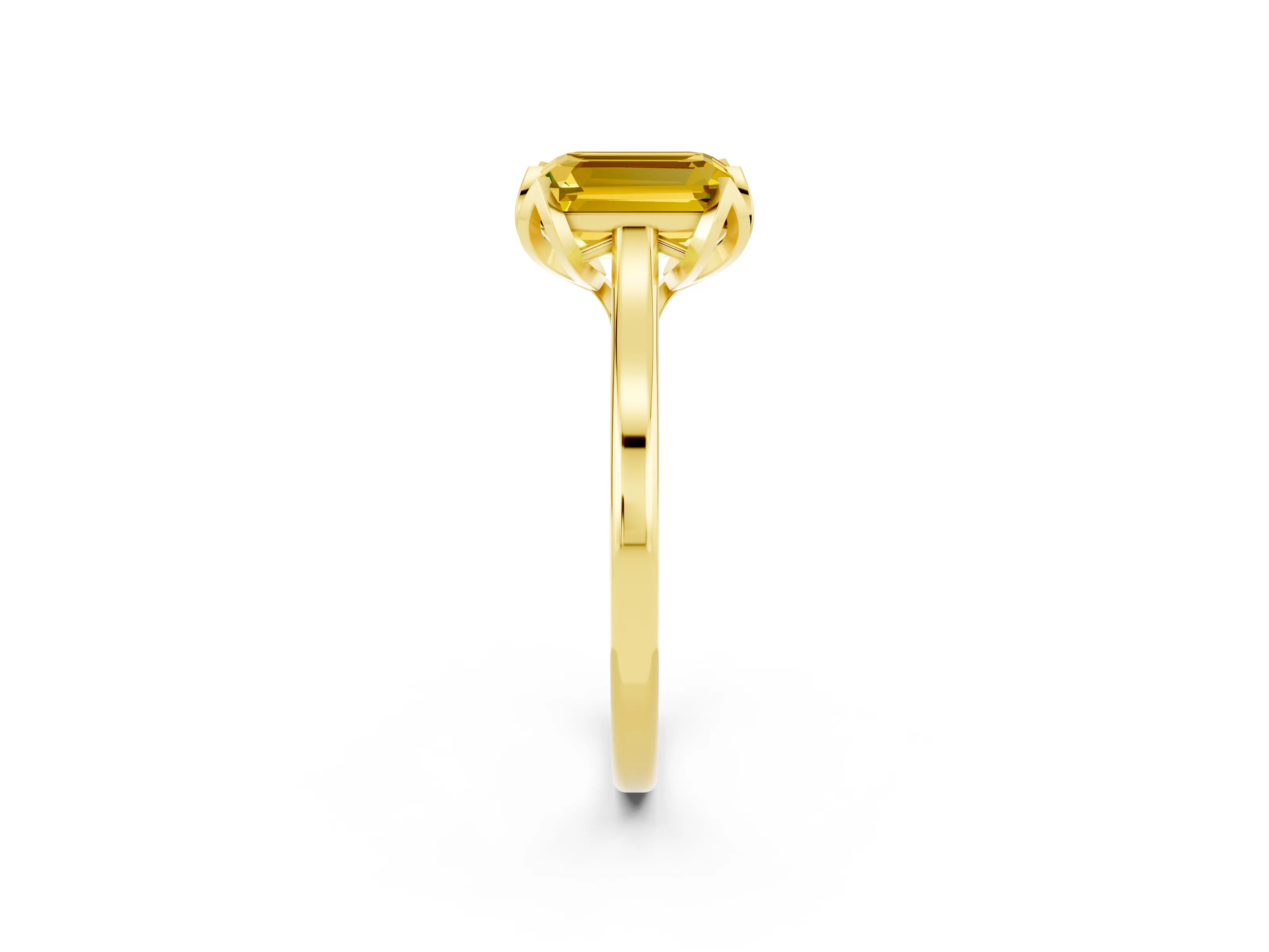 Yellow gold Emerald Cut Yellow Sapphire Solitaire Ring with Flower Prong Setting and Classic Band_14
